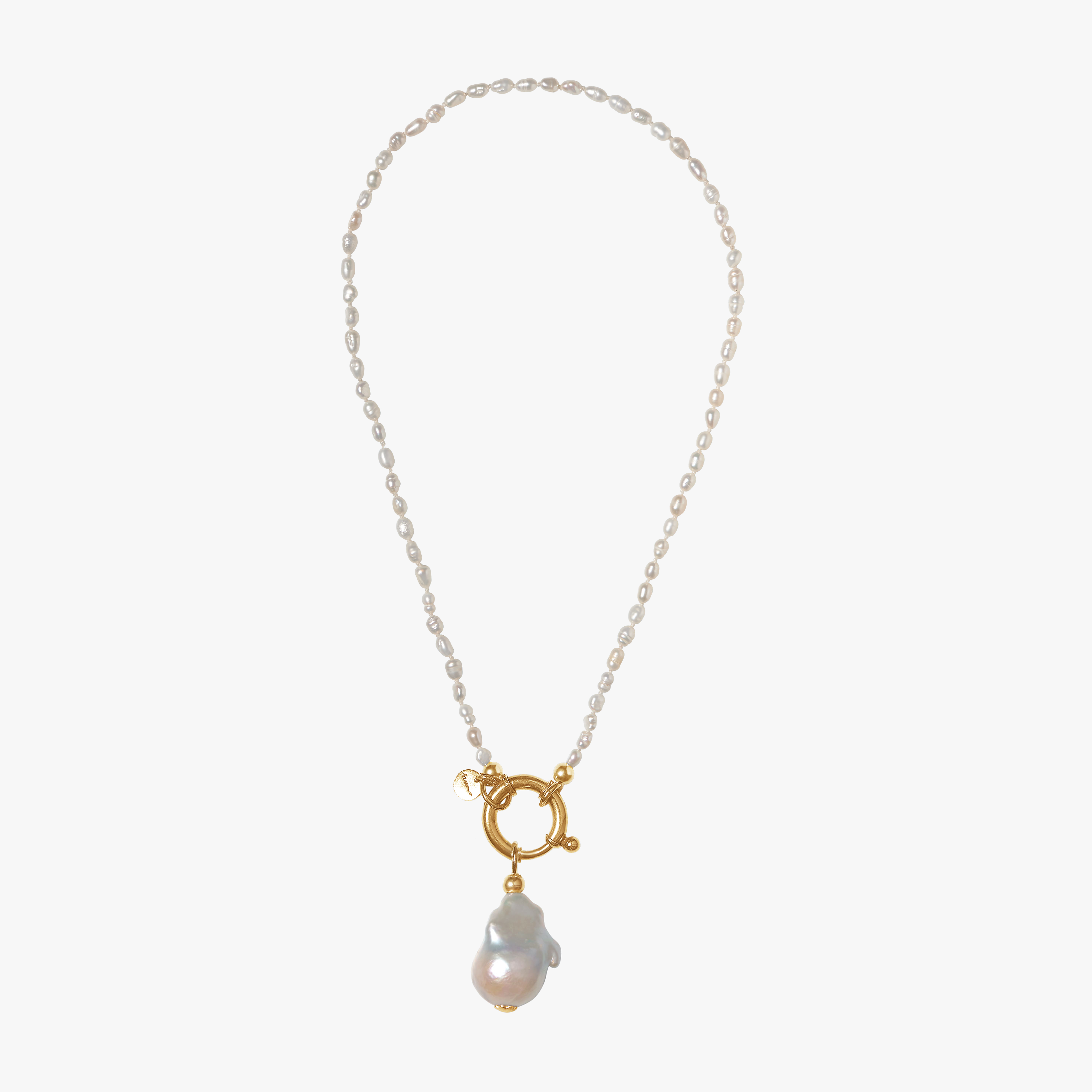 Surinam Necklace White Rice Pearls Gold Baroque - Oceano Pearls