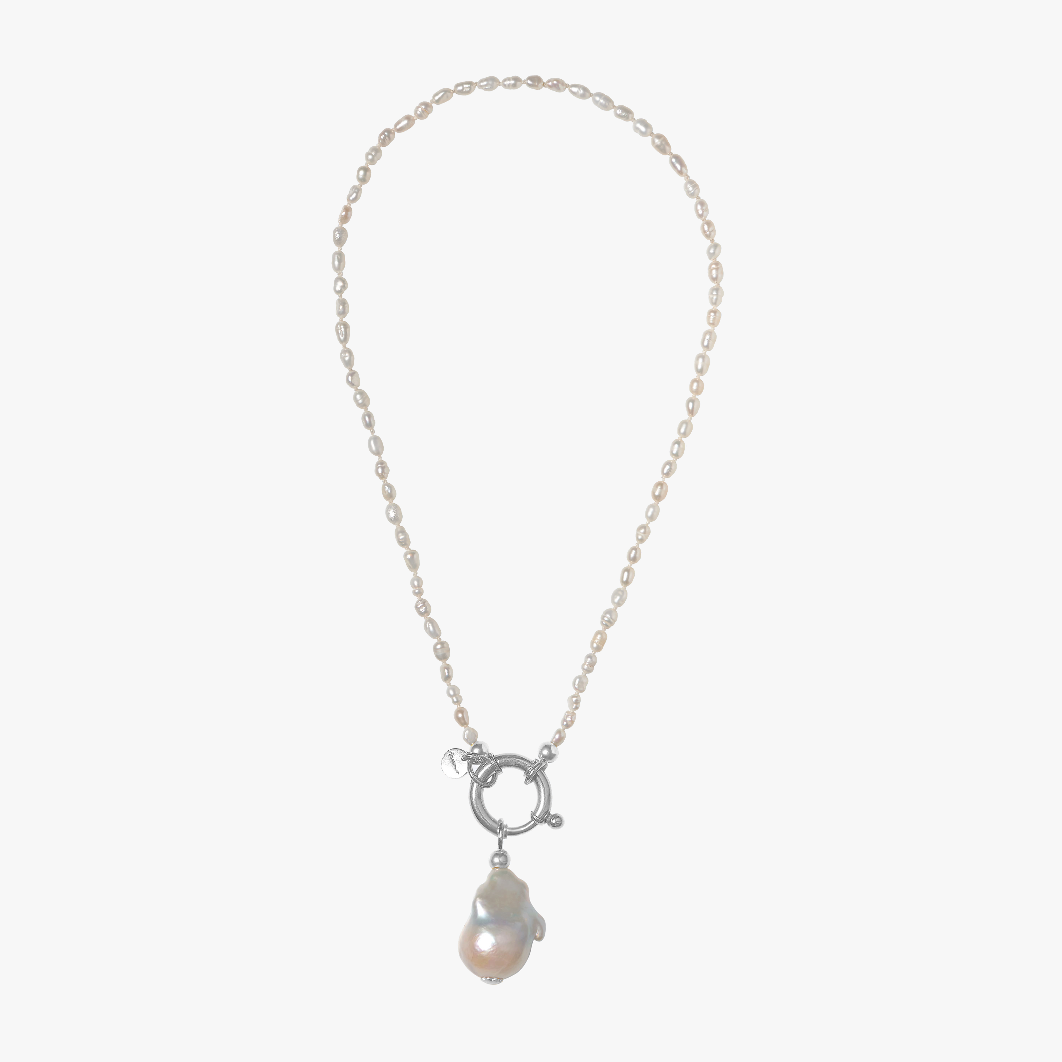Surinam Necklace White Rice Pearls Silver Baroque - Oceano Pearls