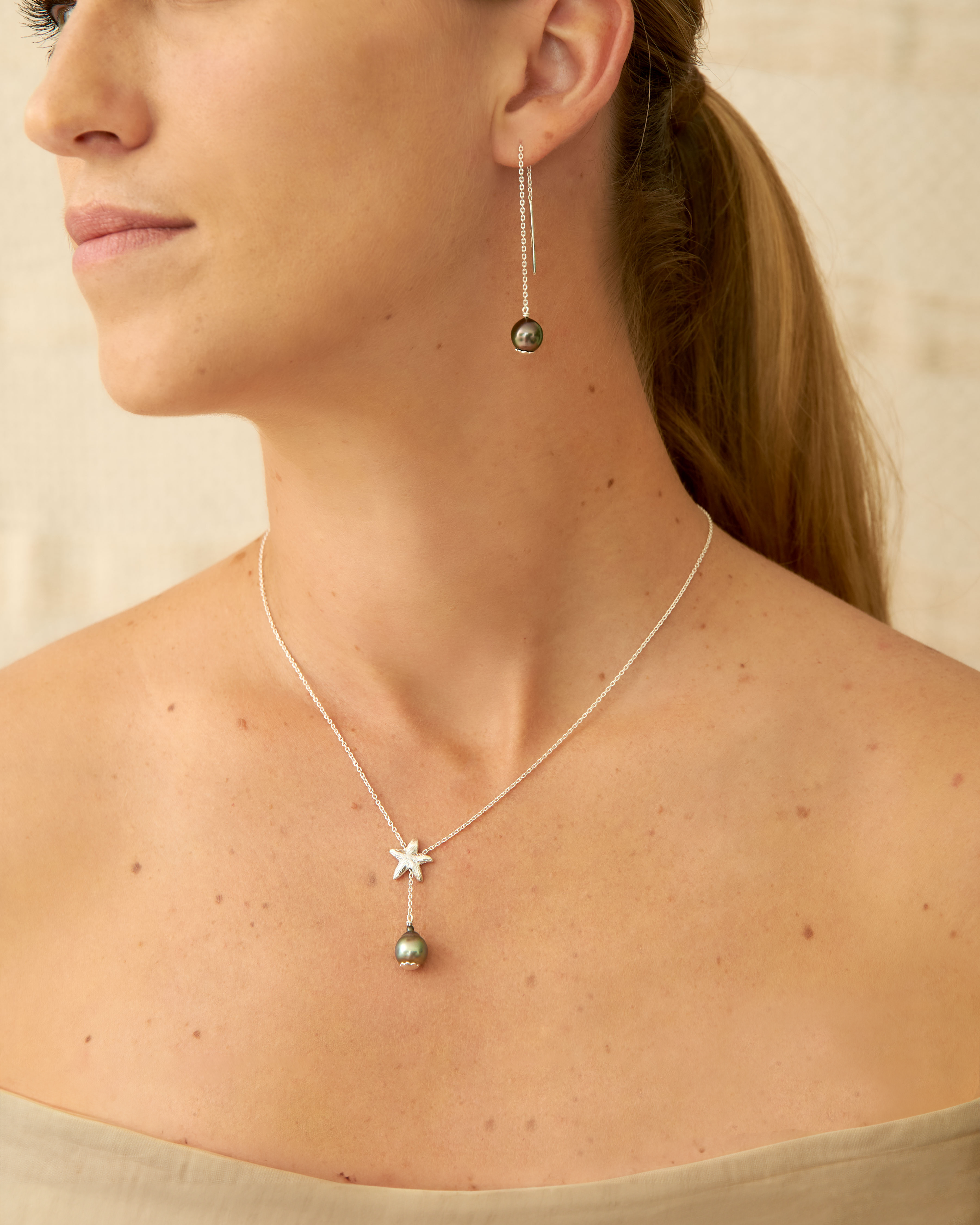 Trou d'Eau Douce Silver Tahitian Adjustable Starfish - Oceano Pearls