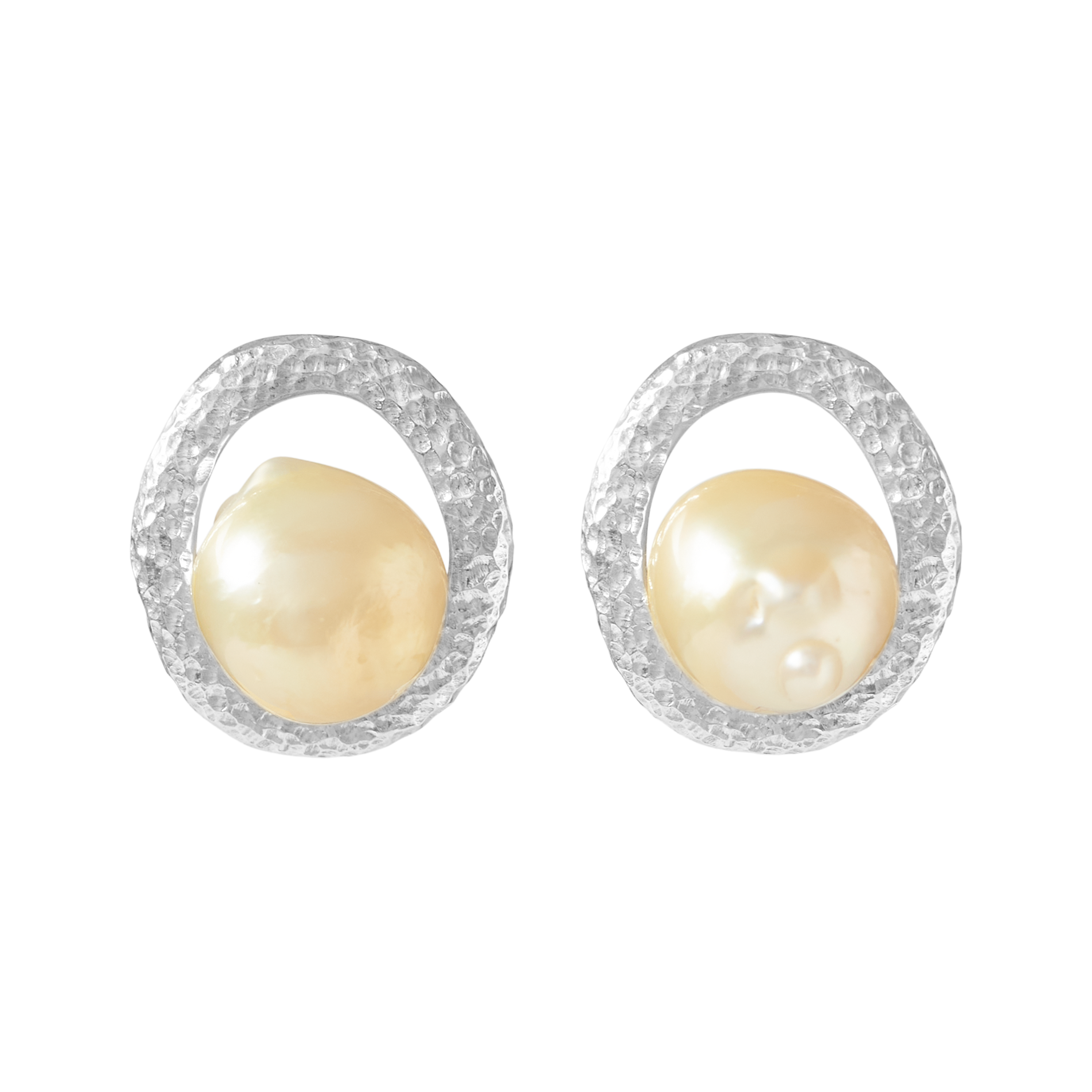 Pamplemousse Silver Beaten South Sea White Semi Round 10 mm