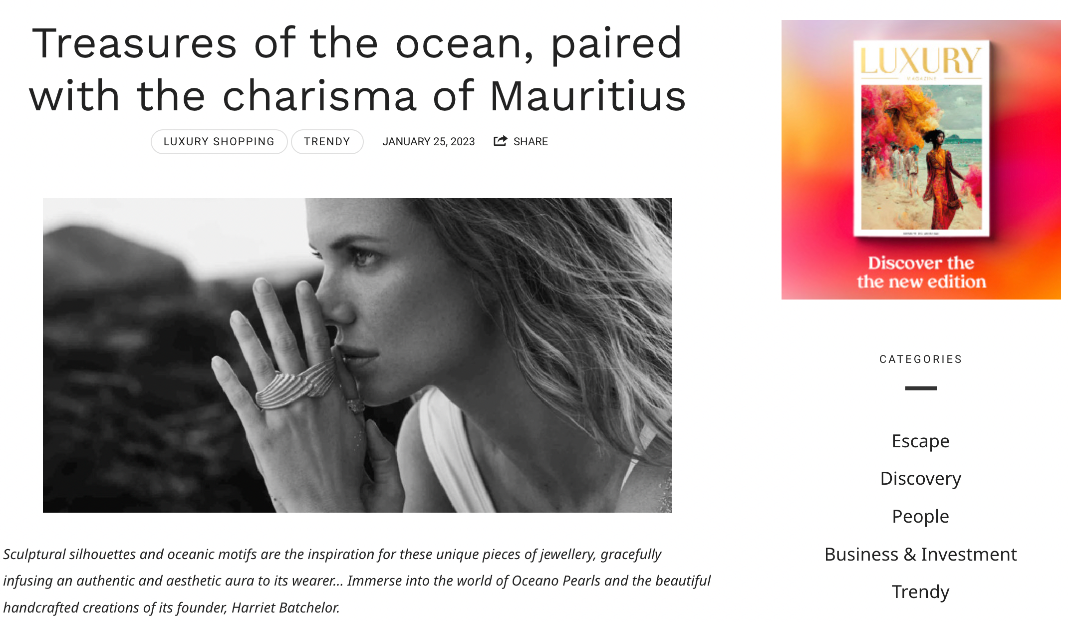 Luxury Magazine - Treasures of the ocean, paired with the charisma of Mauritius - Oceano Pearls