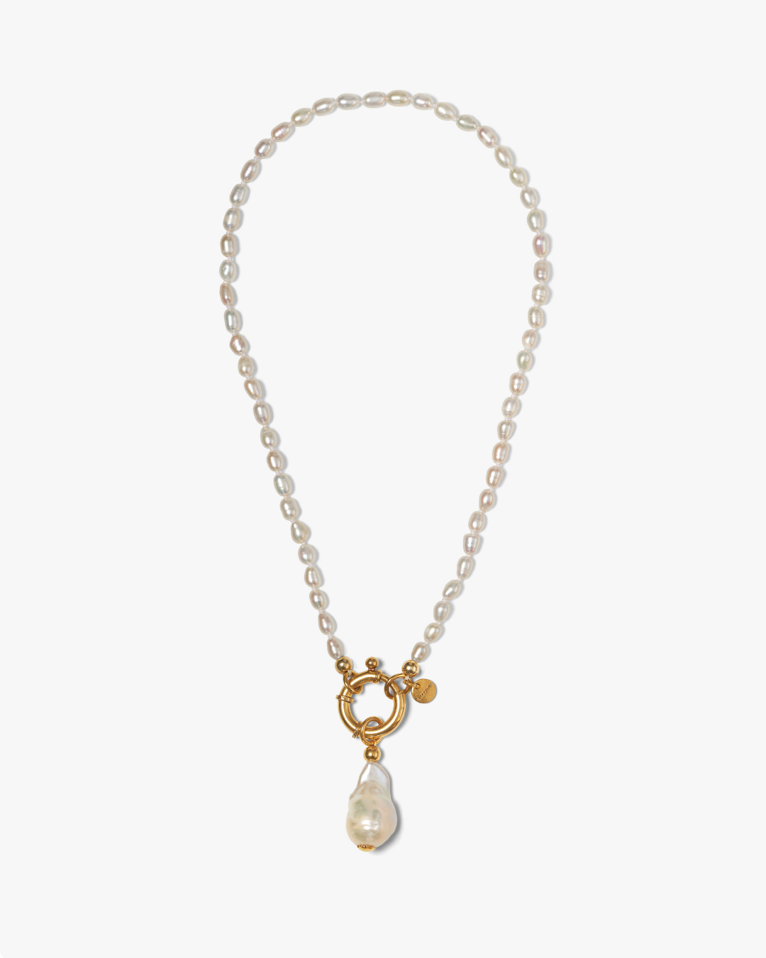 Surinam Necklace White Rice Pearls Gold Baroque