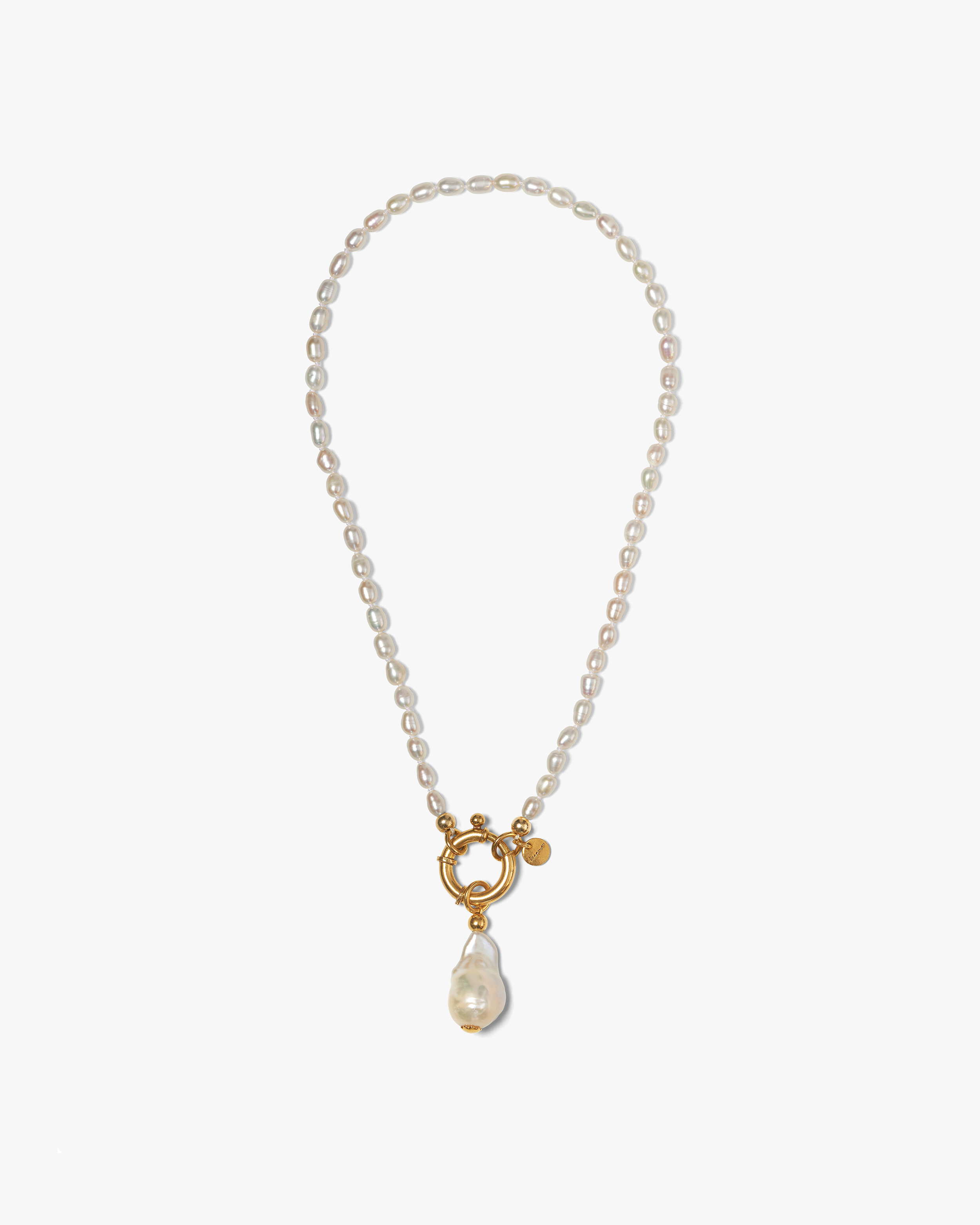 Surinam Necklace White Rice Pearls Gold Baroque