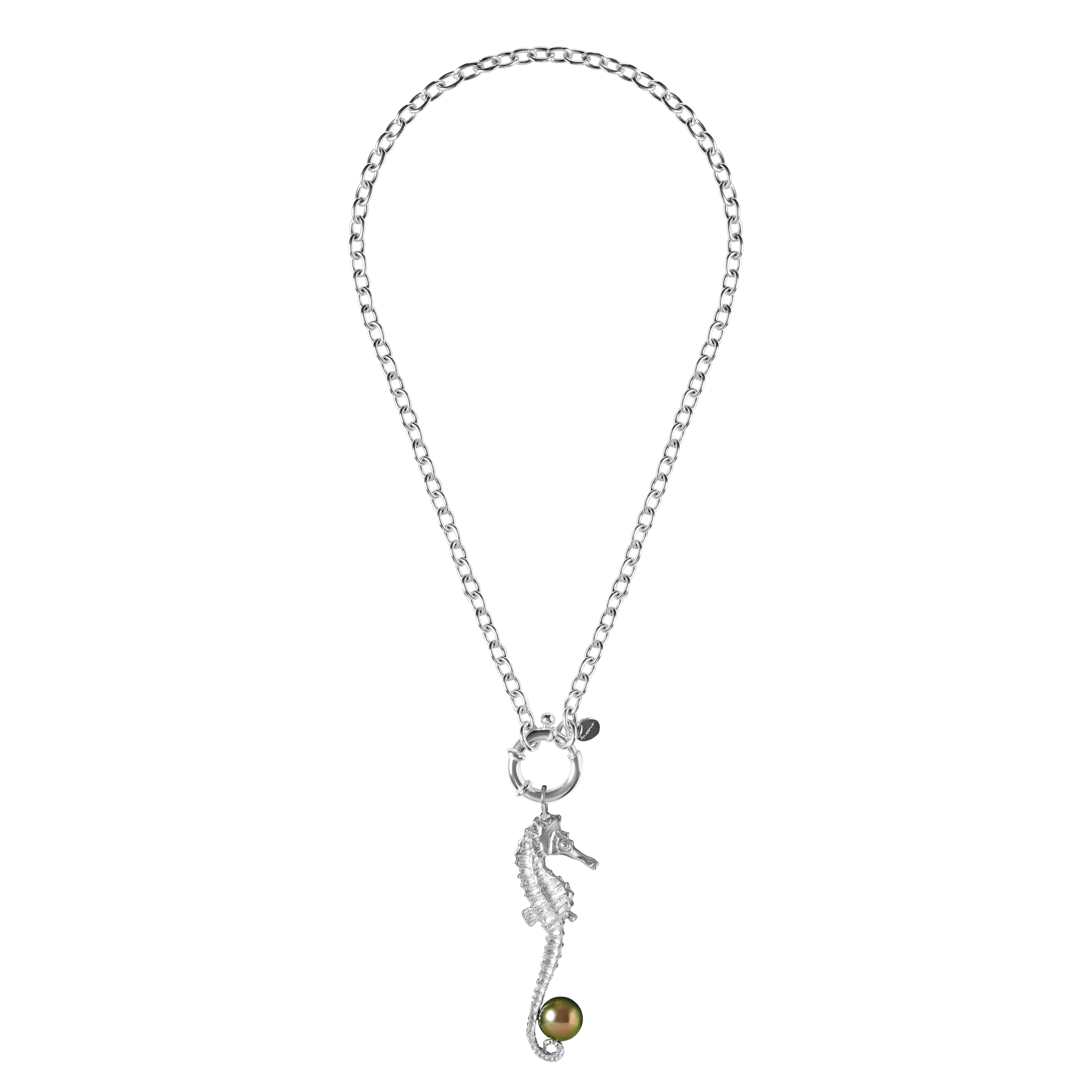 St Géran Silver Seahorse Tahitian 12 mm